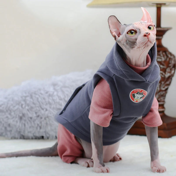 Cotton Cartoon Hoodie Vest for Sphynx Cats and Kittens
