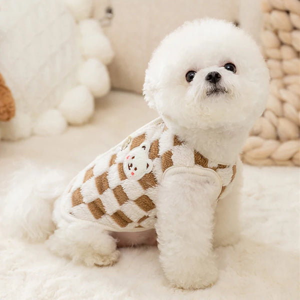 Sweet Bear Print Plush Sweater Jacket for Small Dogs and Cats