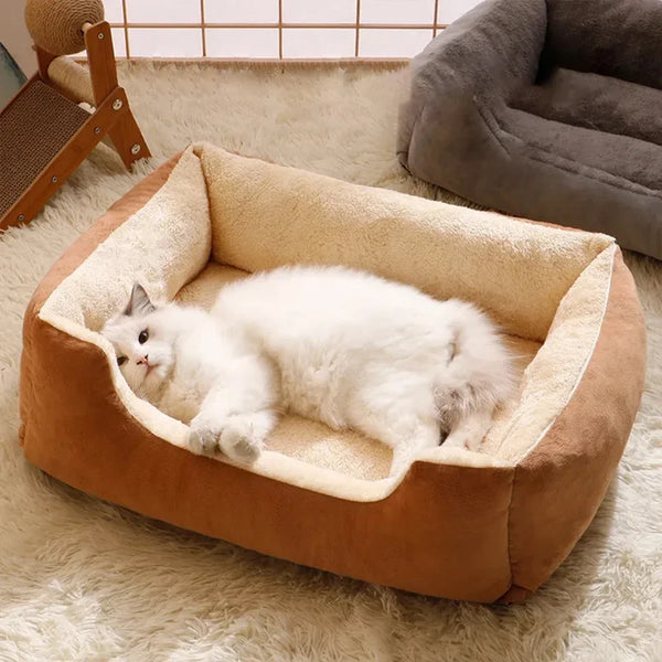 Plush Cat and Dog Cushion Bed with Breathable Basket Design