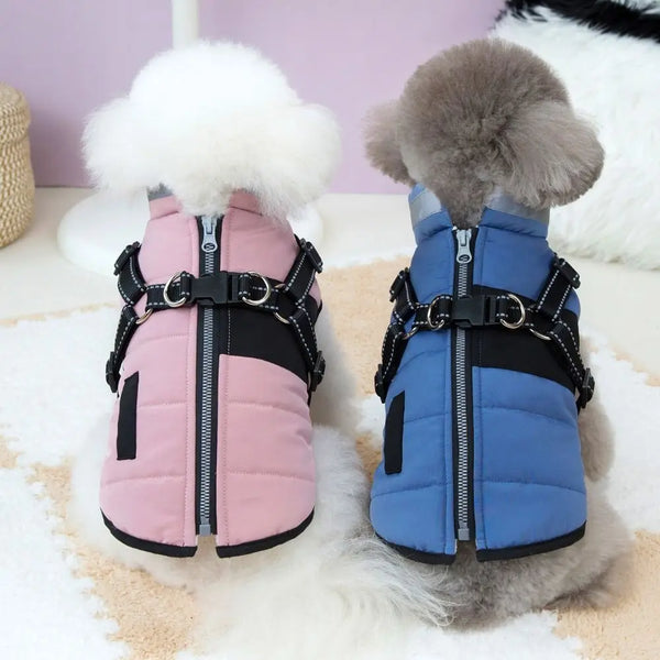 Adjustable Windproof Dog Jacket With Harness Zipper