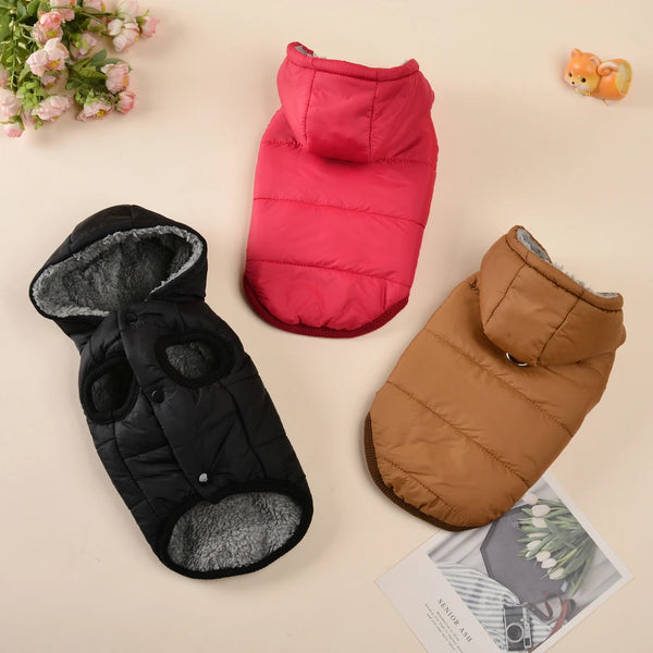 Hooded Fleece Winter Coat with D-Ring for Cats and Small Dogs