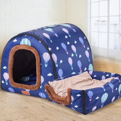 Foldable Star Print Dog House Kennel with Removable Cover