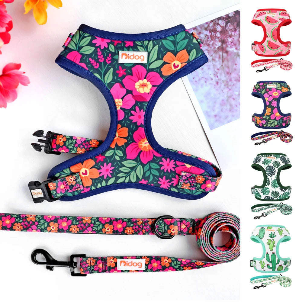 Printed Mesh Harness and Leash Set for French Bulldogs and Pugs
