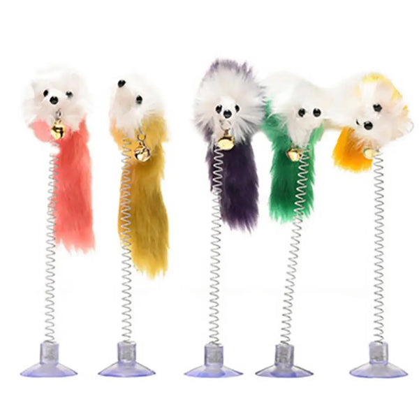 Suction Cup Feather Mouse Teaser Toy with Bell for Cats