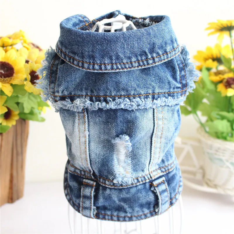 Casual Denim Vest Jacket for Kittens and Small Cats