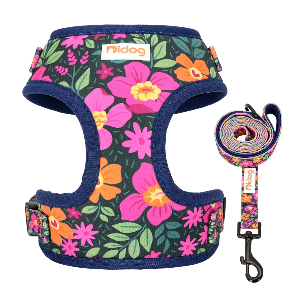 Printed Mesh Harness and Leash Set for French Bulldogs and Pugs