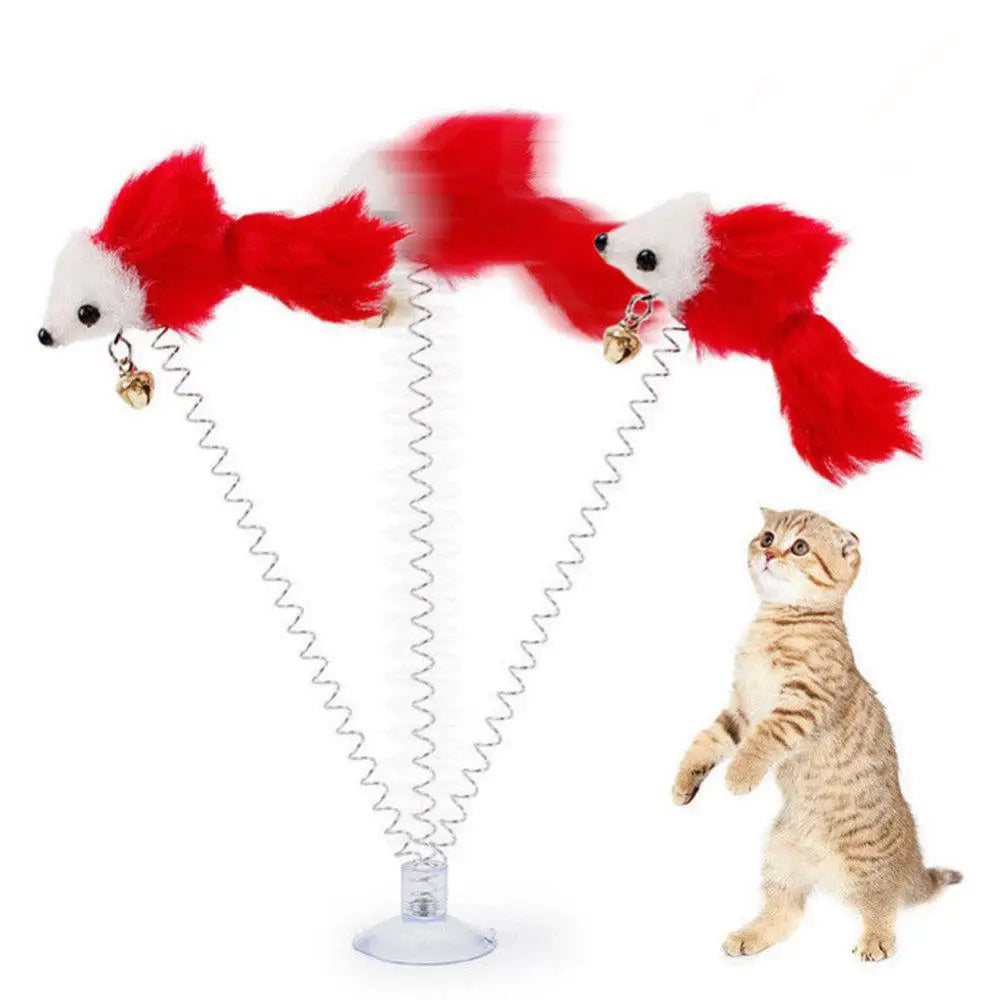 Suction Cup Feather Mouse Teaser Toy with Bell for Cats