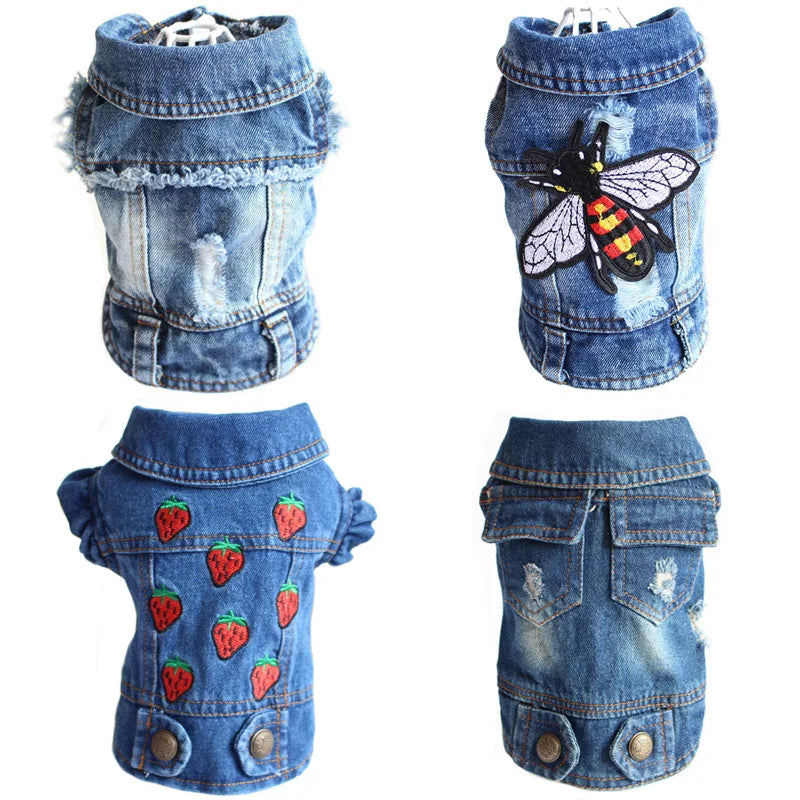 Casual Denim Vest Jacket for Kittens and Small Cats