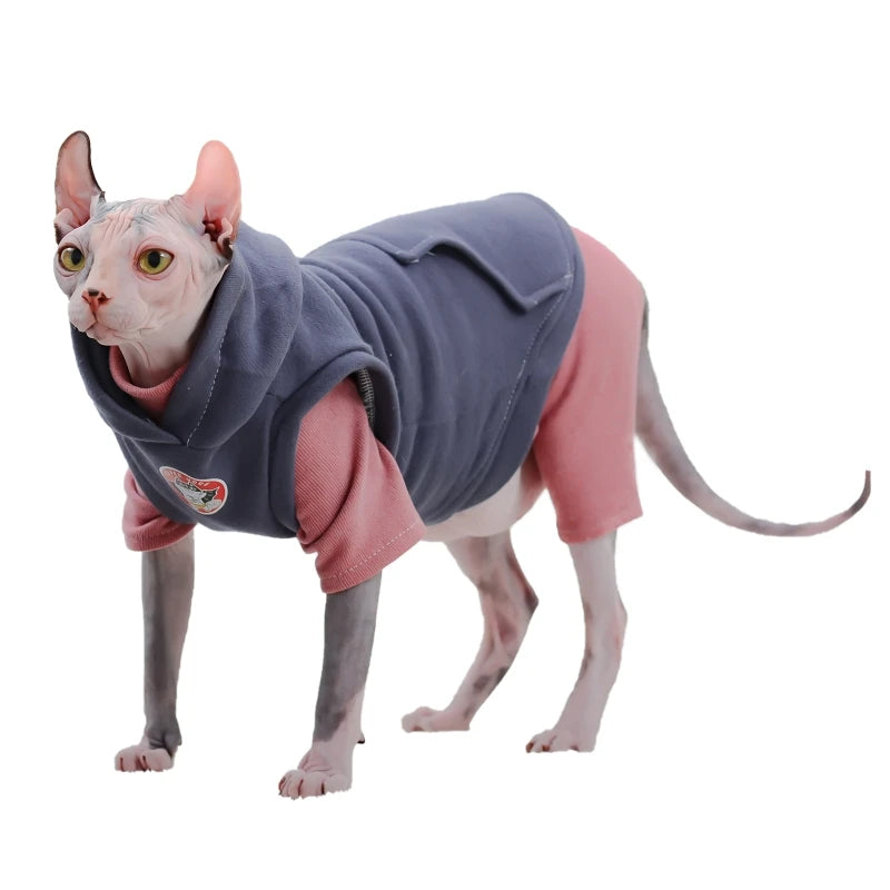 Cotton Cartoon Hoodie Vest for Sphynx Cats and Kittens