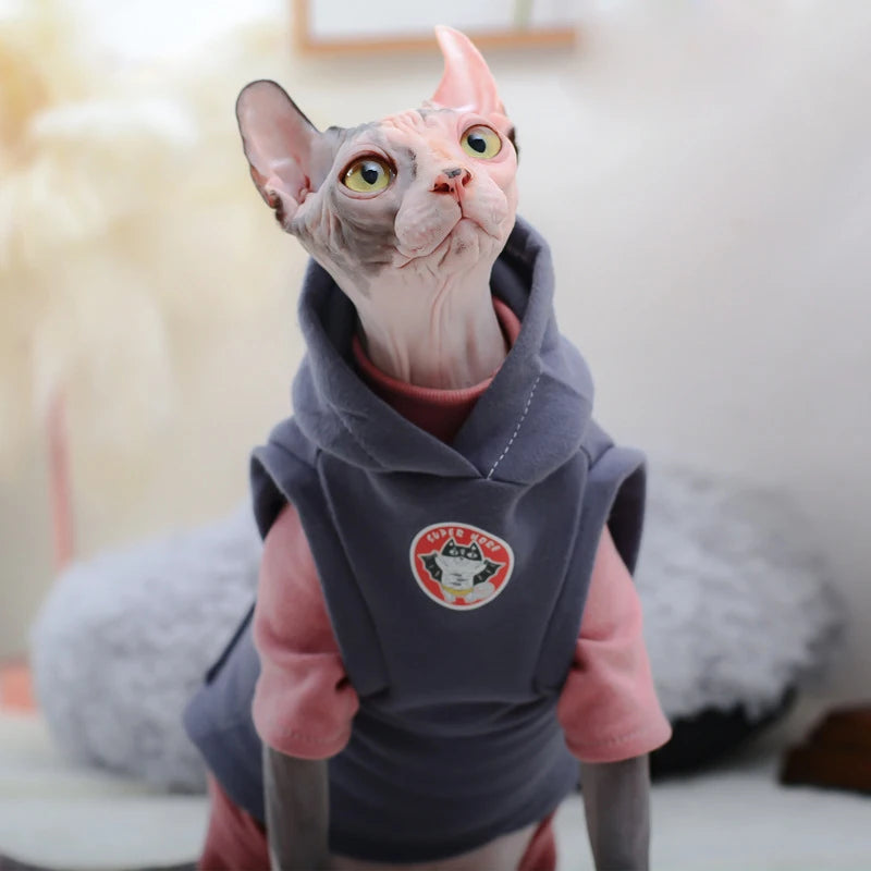 Cotton Cartoon Hoodie Vest for Sphynx Cats and Kittens