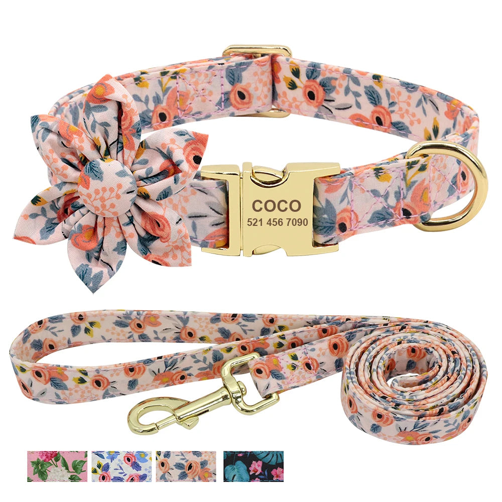 Custom Engraved Nylon Dog Collar and Leash Set