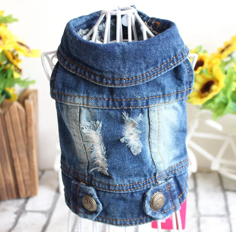 Casual Denim Vest Jacket for Kittens and Small Cats