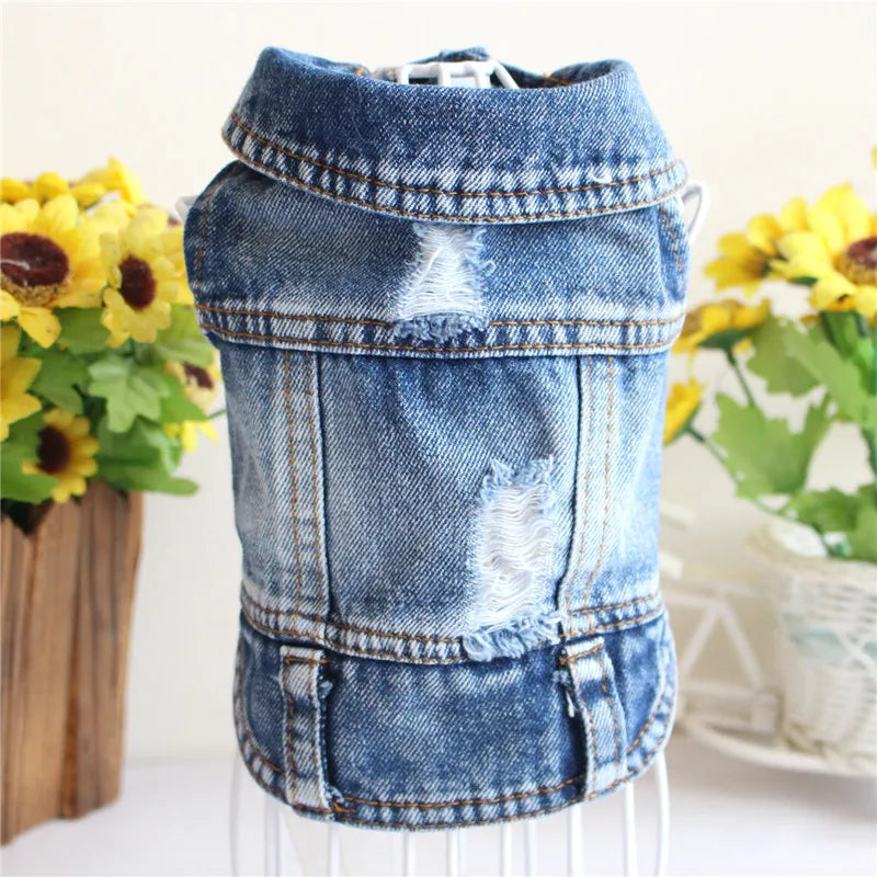 Casual Denim Vest Jacket for Kittens and Small Cats