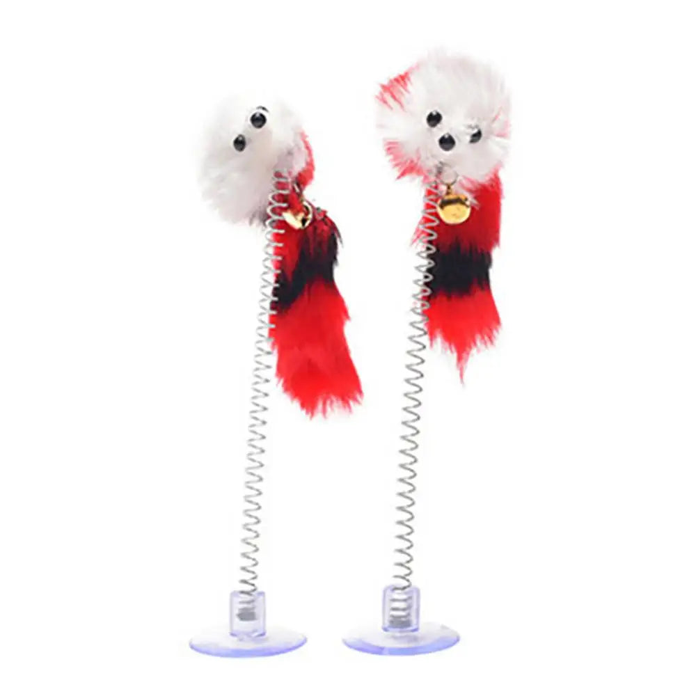 Suction Cup Feather Mouse Teaser Toy with Bell for Cats
