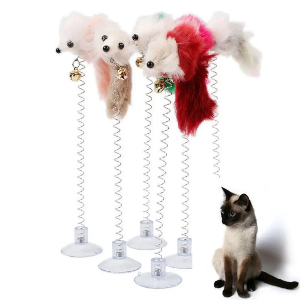 Suction Cup Feather Mouse Teaser Toy with Bell for Cats