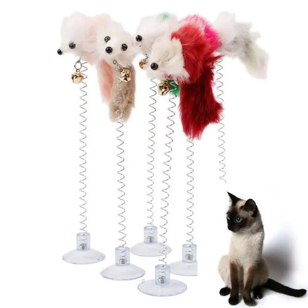 Suction Cup Feather Mouse Teaser Toy with Bell for Cats