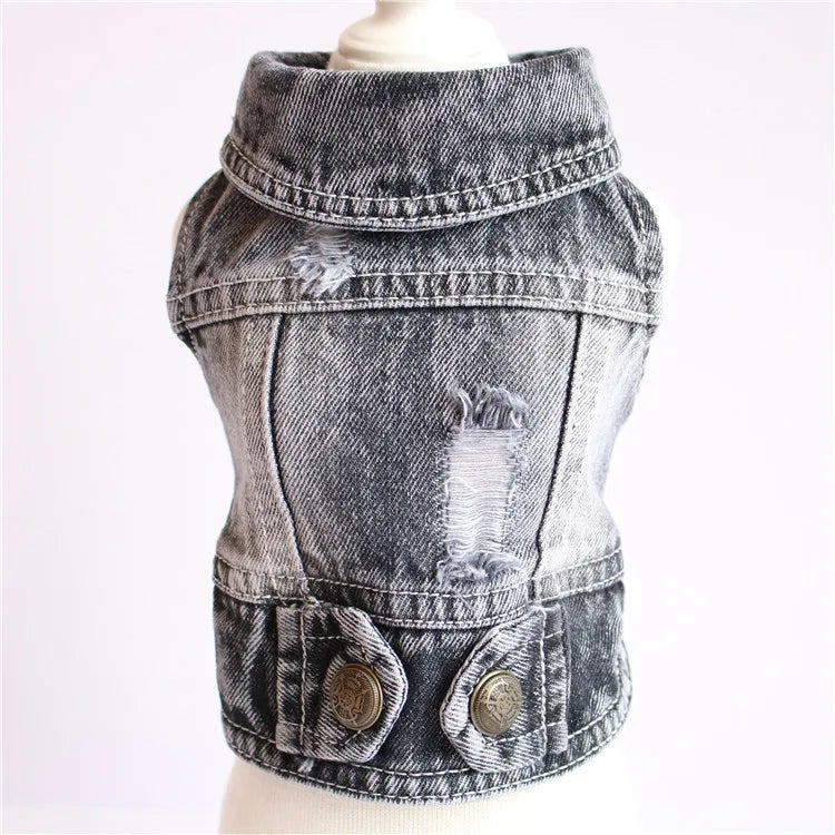 Casual Denim Vest Jacket for Kittens and Small Cats