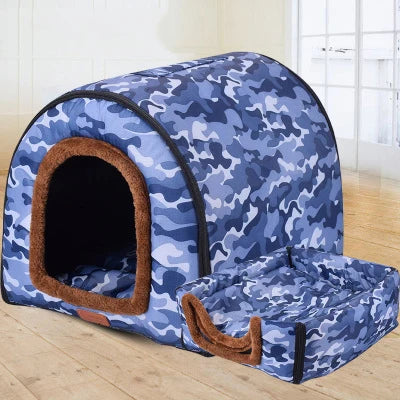 Foldable Star Print Dog House Kennel with Removable Cover