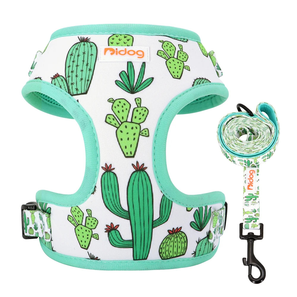 Printed Mesh Harness and Leash Set for French Bulldogs and Pugs