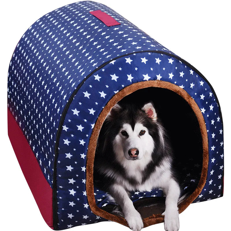 Foldable Star Print Dog House Kennel with Removable Cover