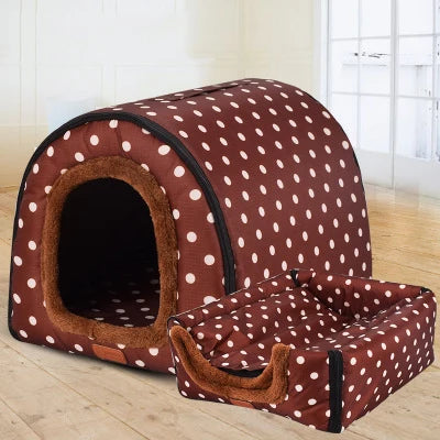 Foldable Star Print Dog House Kennel with Removable Cover