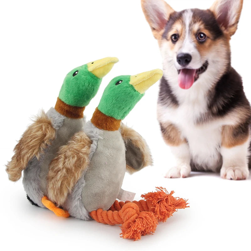 Squeaky Plush Duck Rope Toy for Dogs