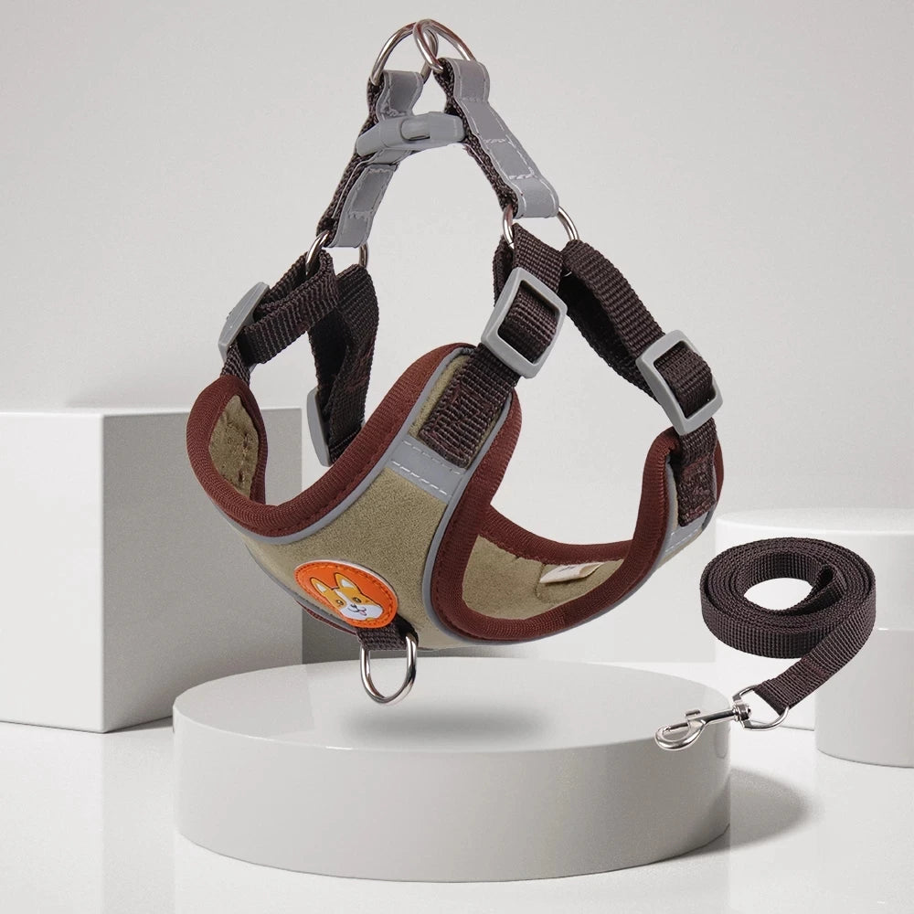 Step-In Reflective Vest Harness and Leash Set for Puppies