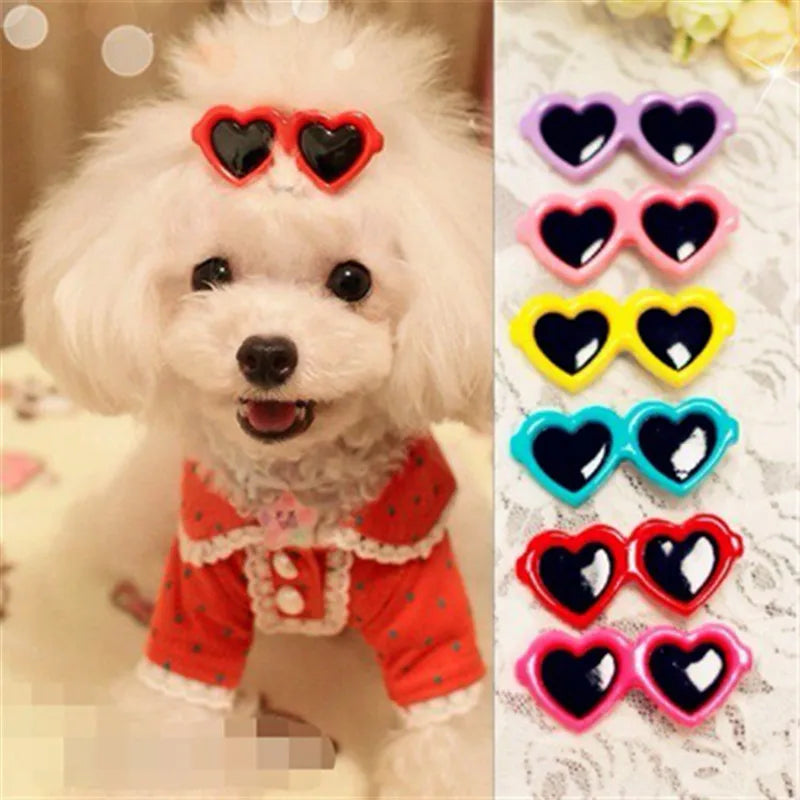 Heart Sunglasses Pet Hair Clips & Bow Set for Dogs and Cats