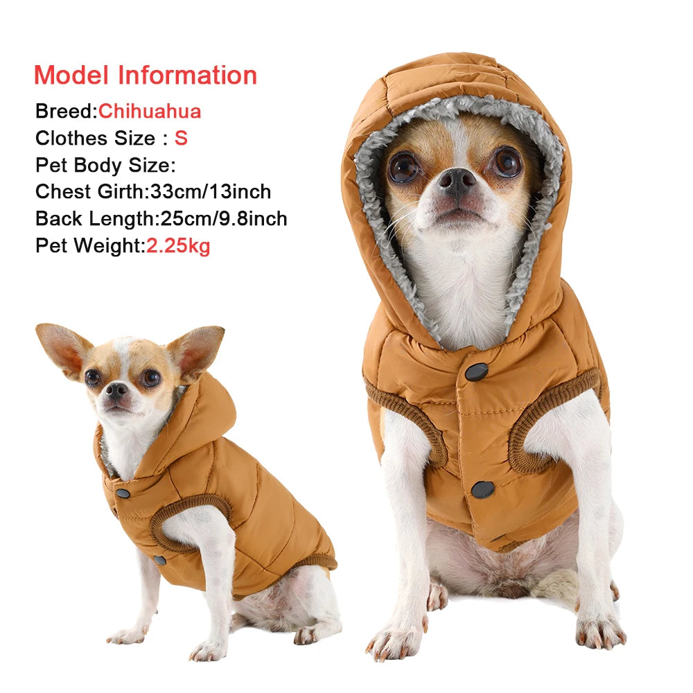 Hooded Fleece Winter Coat with D-Ring for Cats and Small Dogs