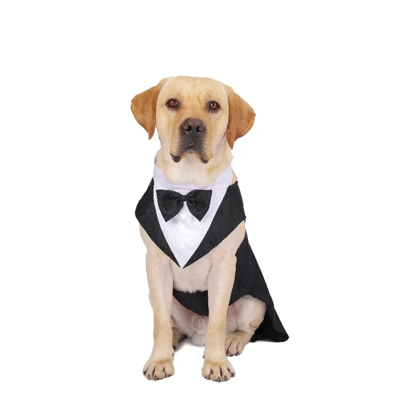 Formal Dog Tuxedo Shirt With Bow Tie for Parties and Weddings
