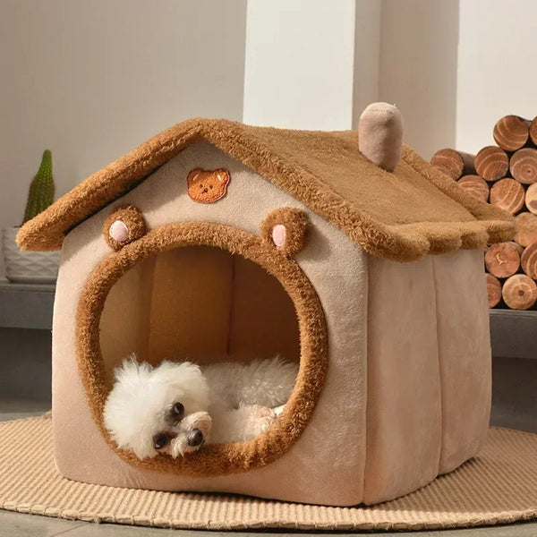 Foldable Cotton Dog House Bed for Cats and Small Dogs