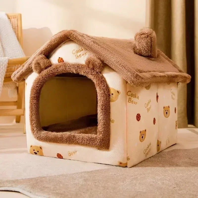 Foldable Cotton Dog House Bed for Cats and Small Dogs