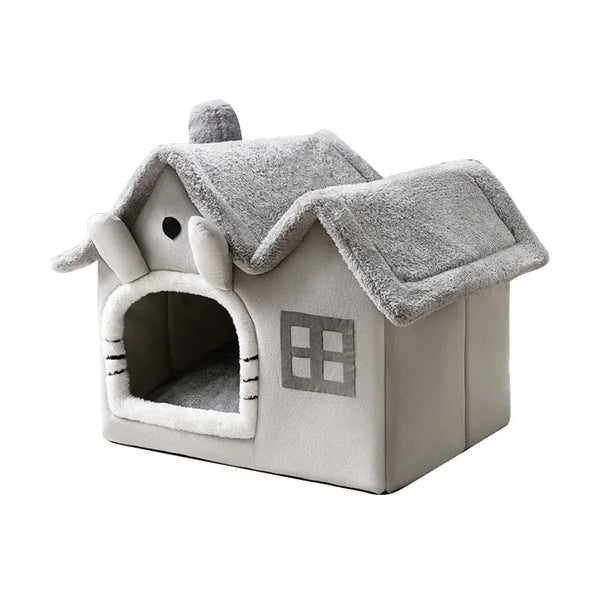 Foldable Coral Fleece Cat House Bed for Deep Sleep