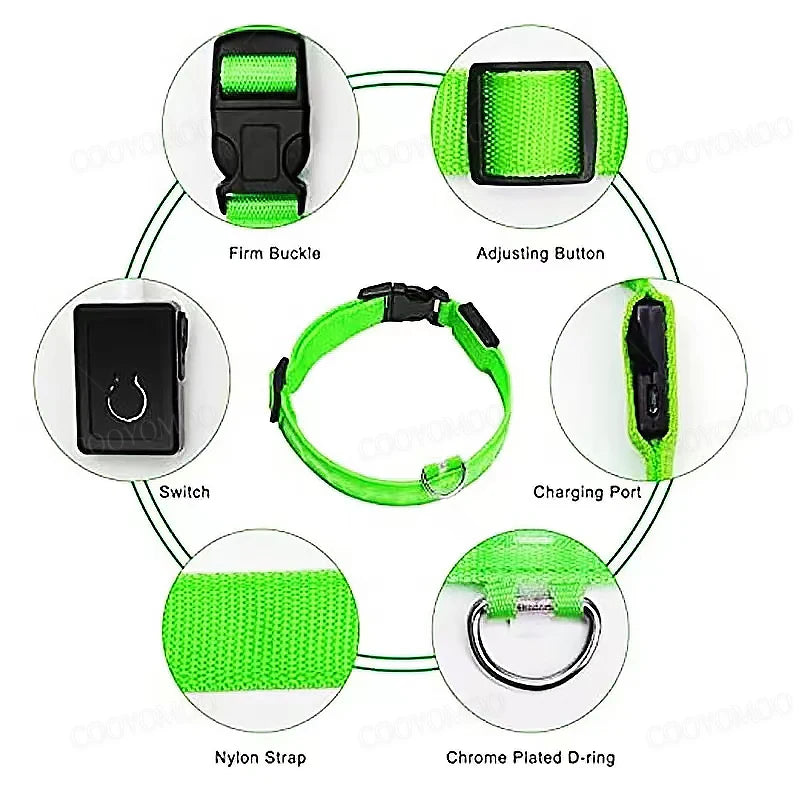 USB Rechargeable LED Glow Collar with 3 Light Modes