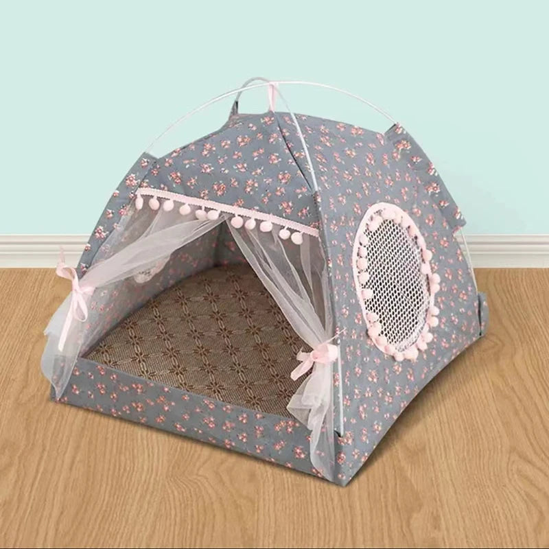 Floral Semi-Enclosed Cat Tent Nest for All Seasons