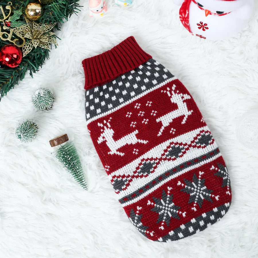 Festive Christmas Knit Dog Sweater for Puppies and Small Dogs