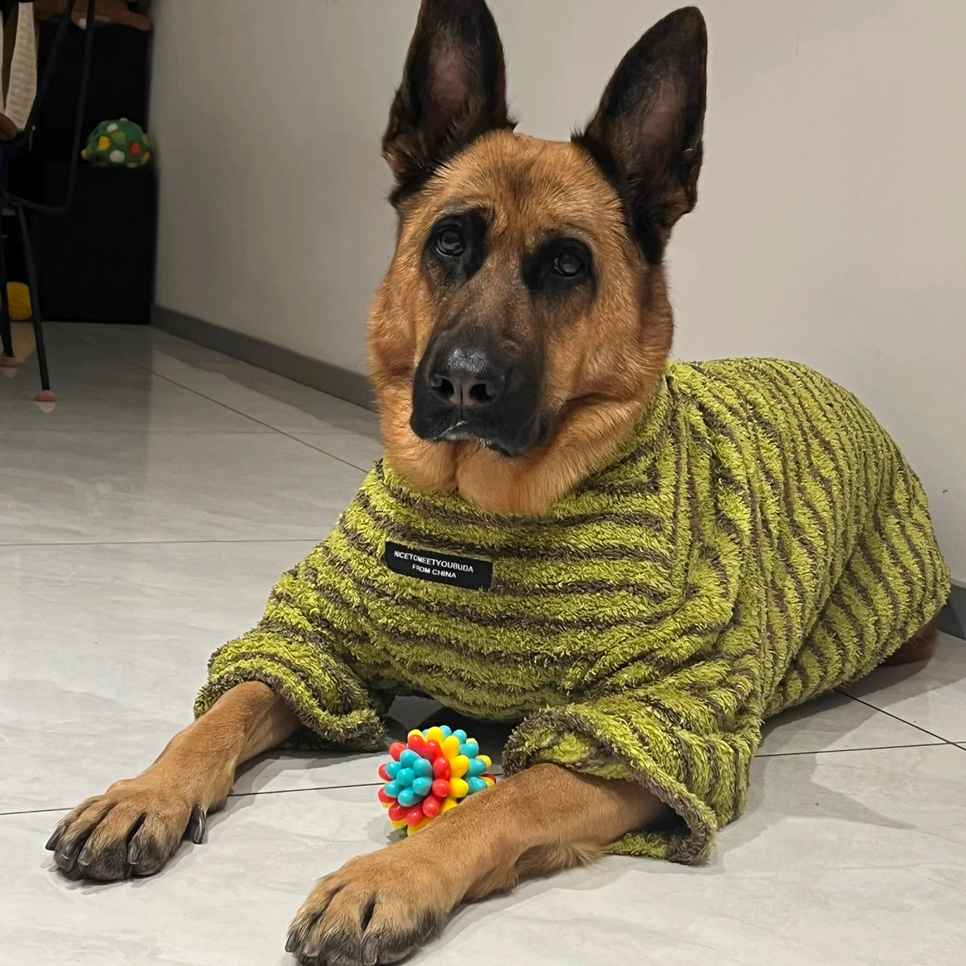 Striped Fleece Turtleneck Dog Sweater for Medium and Large Dogs
