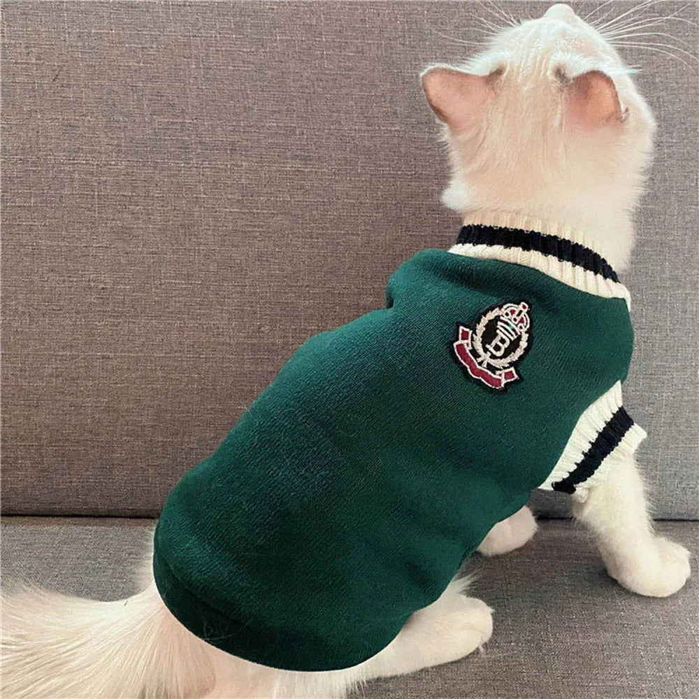 Collegiate Style Winter Sweater Vest for Cats and Small Dogs
