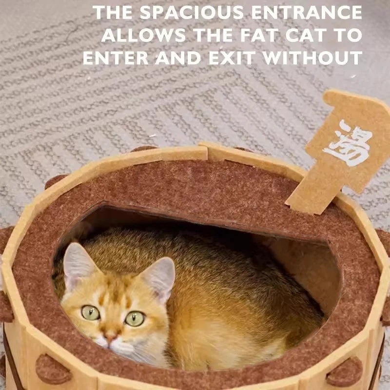 Semi-Enclosed Felt Cat Bed House for Sleeping and Scratching