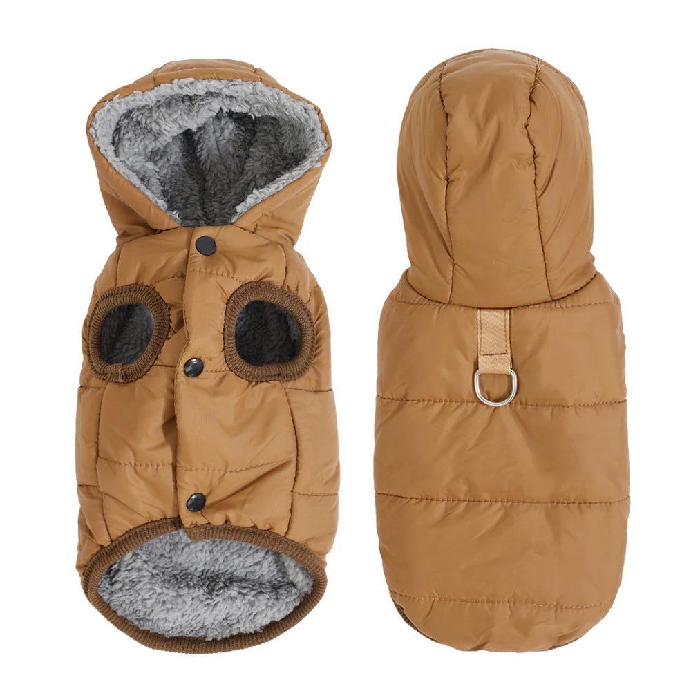 Hooded Fleece Winter Coat with D-Ring for Cats and Small Dogs