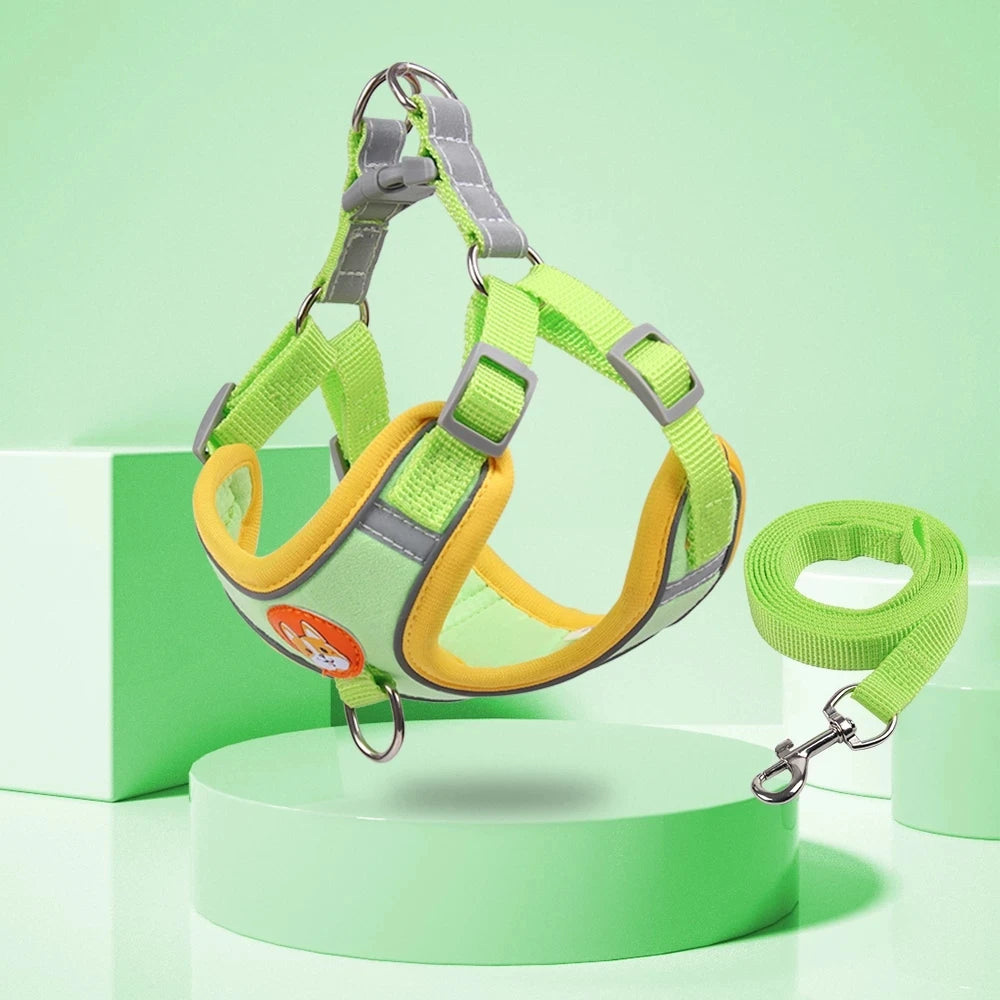 Step-In Reflective Vest Harness and Leash Set for Puppies