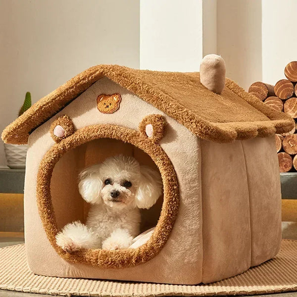 Foldable Cotton Dog House Bed for Cats and Small Dogs