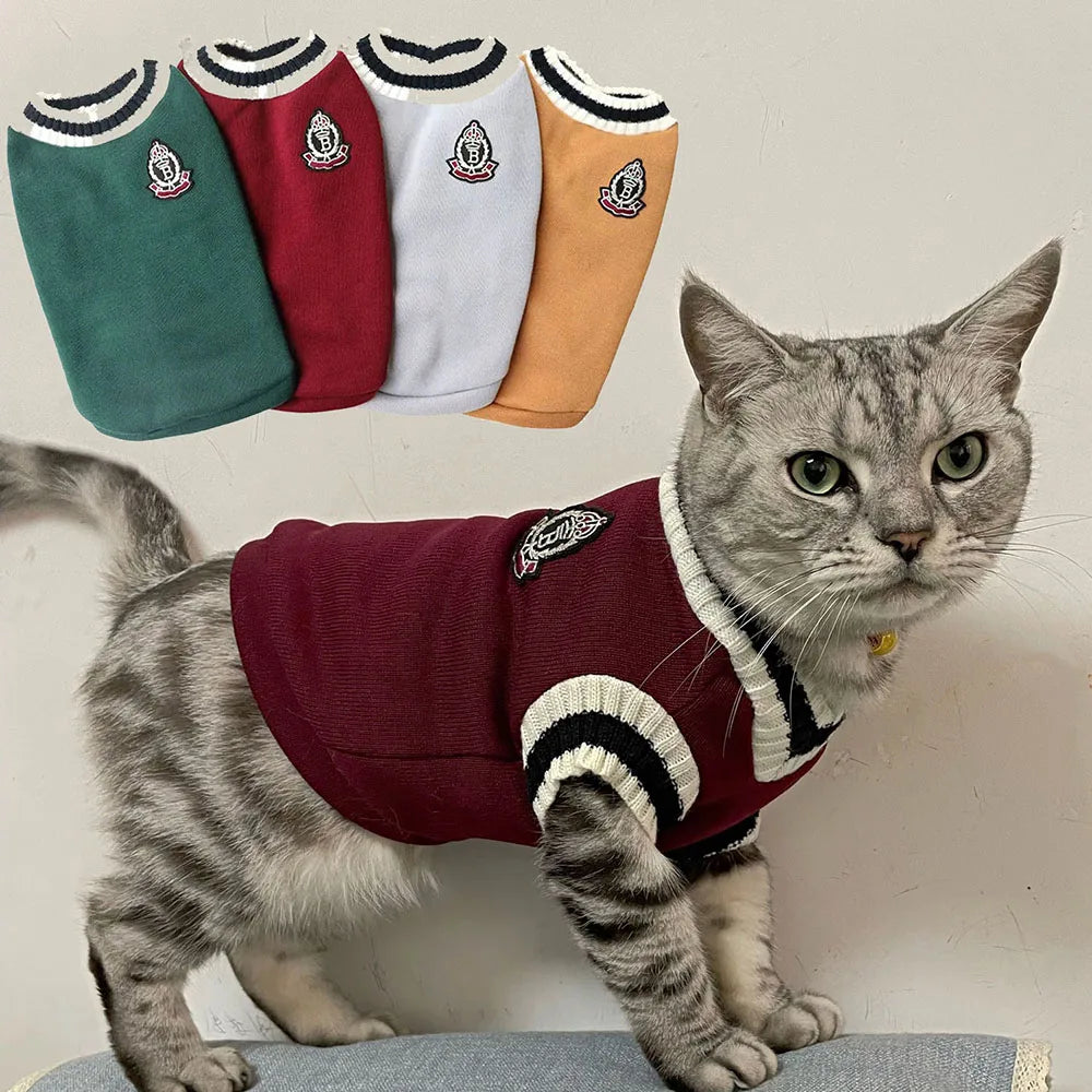 Collegiate Style Winter Sweater Vest for Cats and Small Dogs