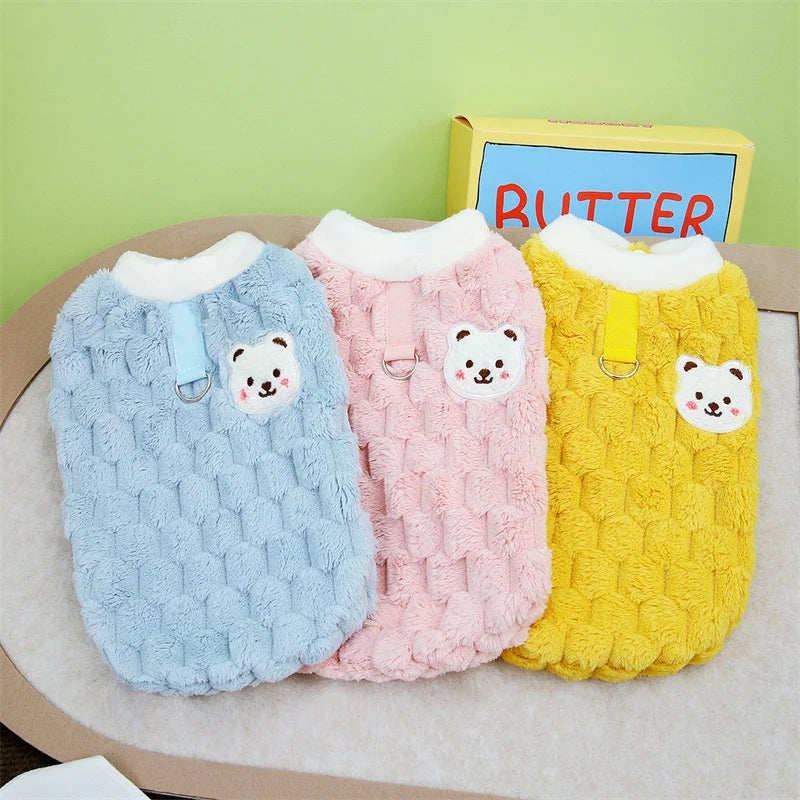 Sweet Bear Print Plush Sweater Jacket for Small Dogs and Cats