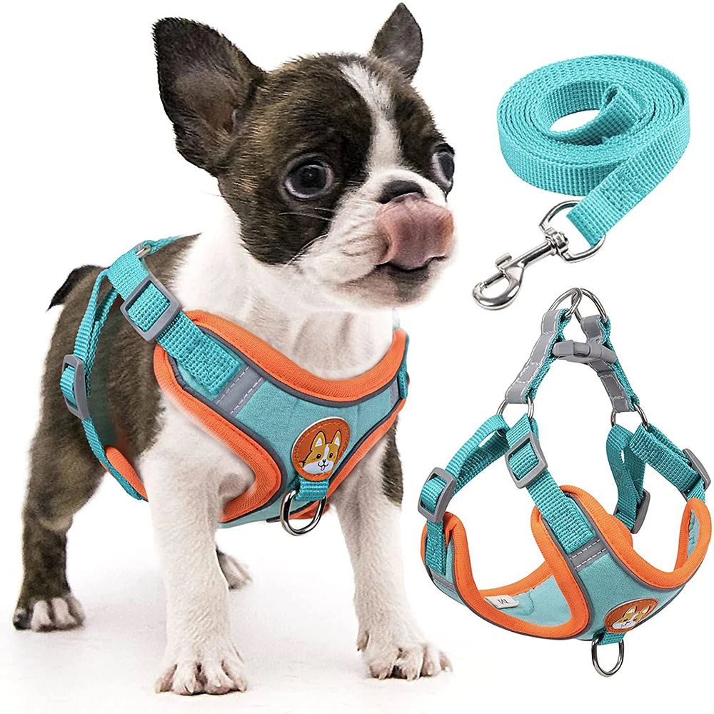Step-In Reflective Vest Harness and Leash Set for Puppies