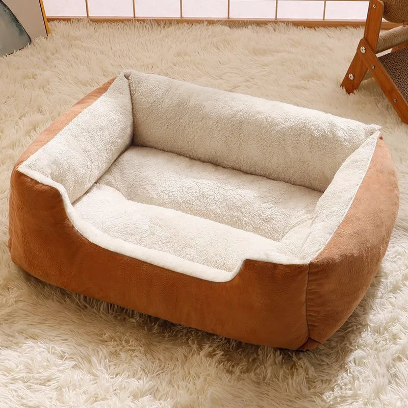 Plush Cat and Dog Cushion Bed with Breathable Basket Design