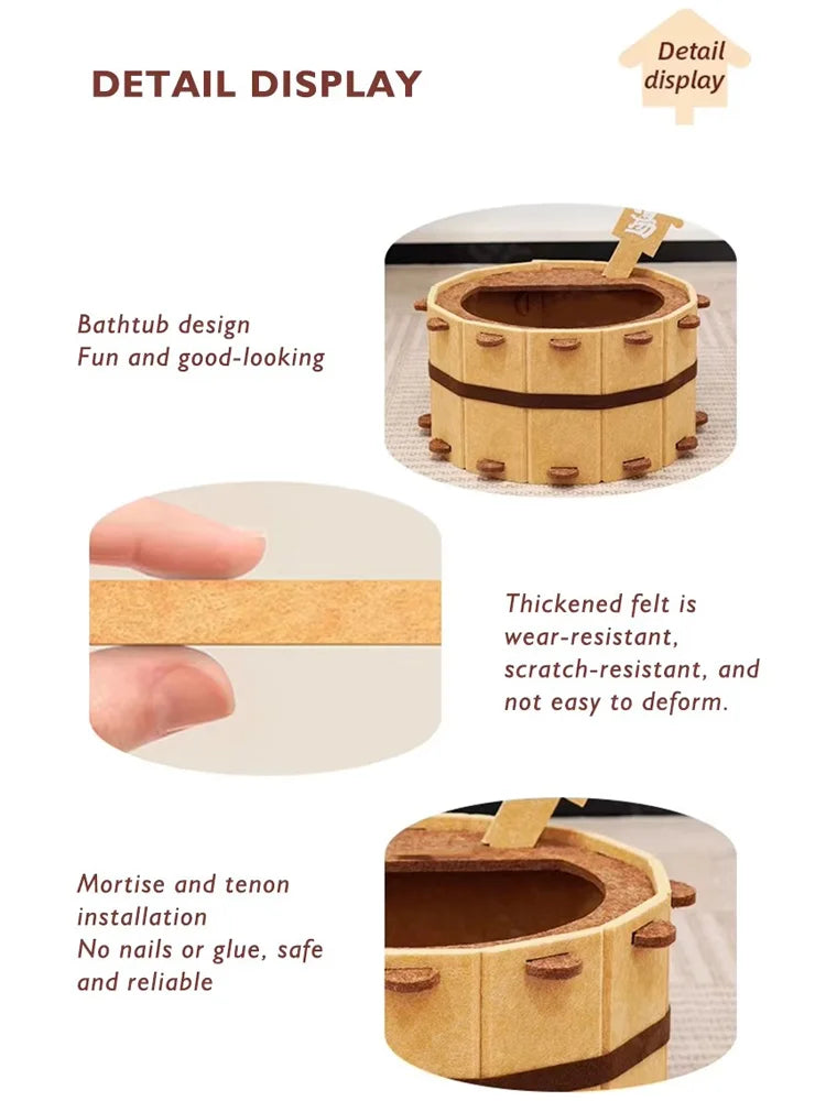 Semi-Enclosed Felt Cat Bed House for Sleeping and Scratching