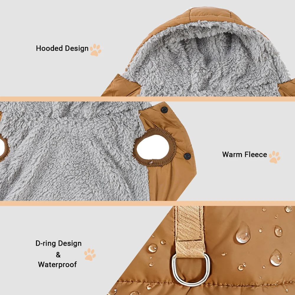 Hooded Fleece Winter Coat with D-Ring for Cats and Small Dogs