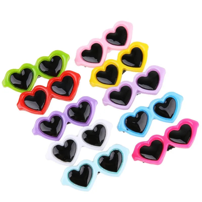 Heart Sunglasses Pet Hair Clips & Bow Set for Dogs and Cats