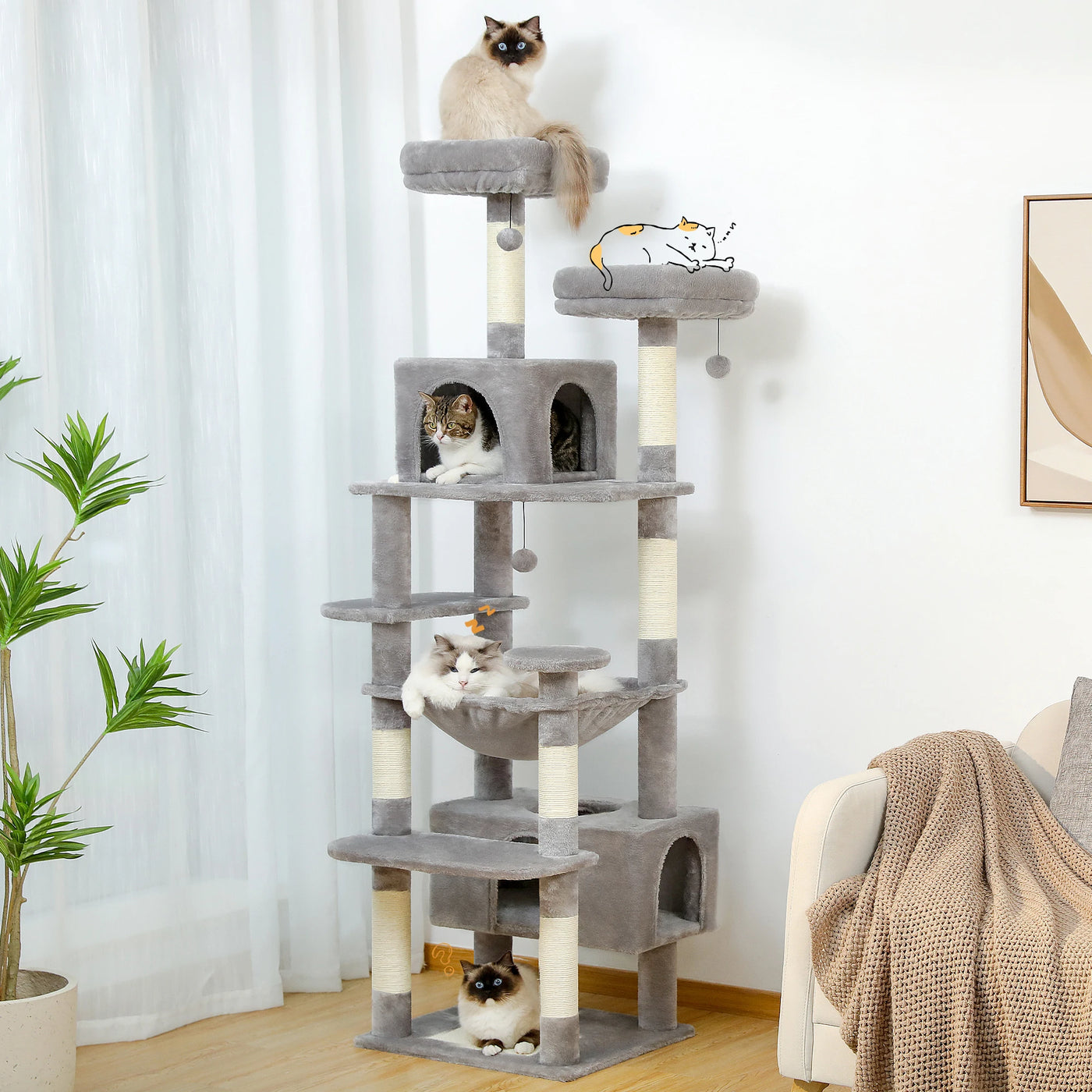 Large Multi-Level Cat Tree with Sisal Scratching Posts